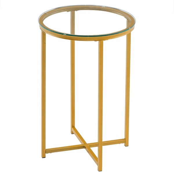 Simple Cross Foot Single-Layer Glass Round Side Table 40.5 Round Gold