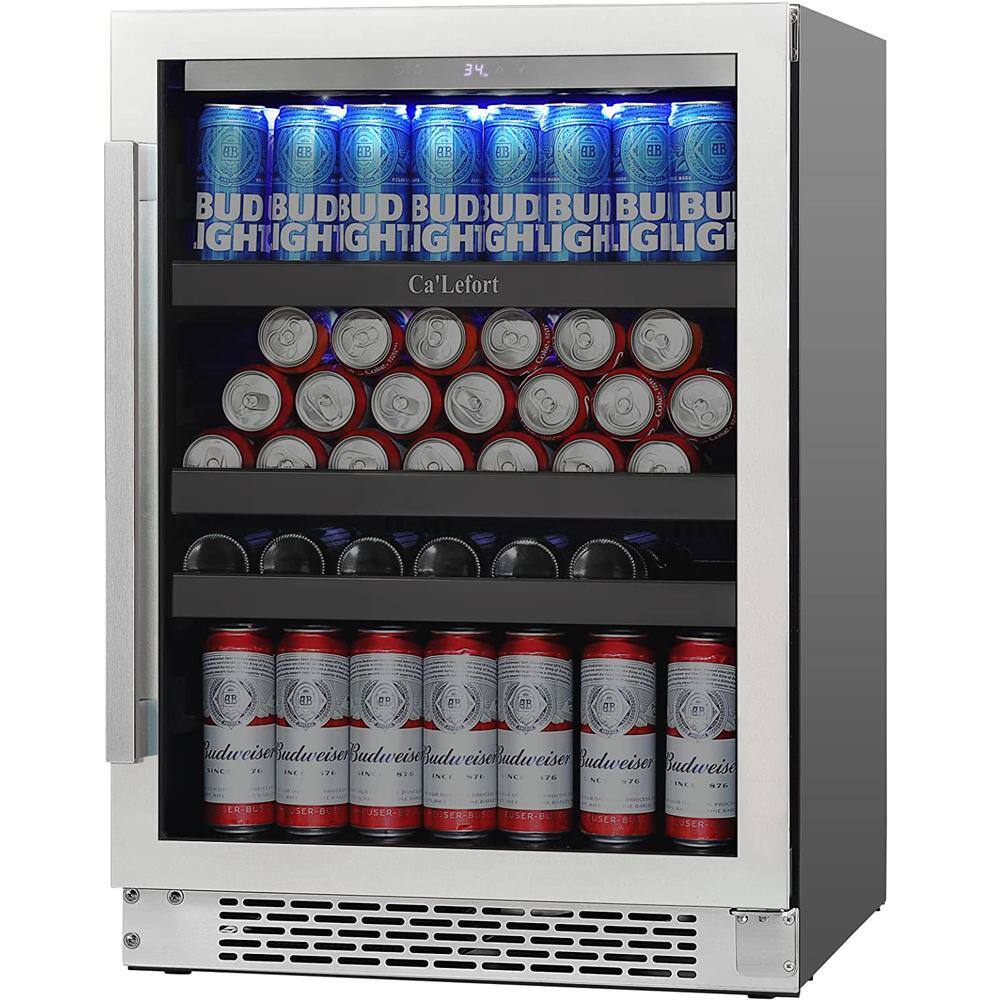 Ca'Lefort 24 inch 220 Cans(12 oz.) Beverage Cooler Beer Drink Refrigerator Built-in or Under-Counter Fridge Quiet Compressor CLF-BS24-HD