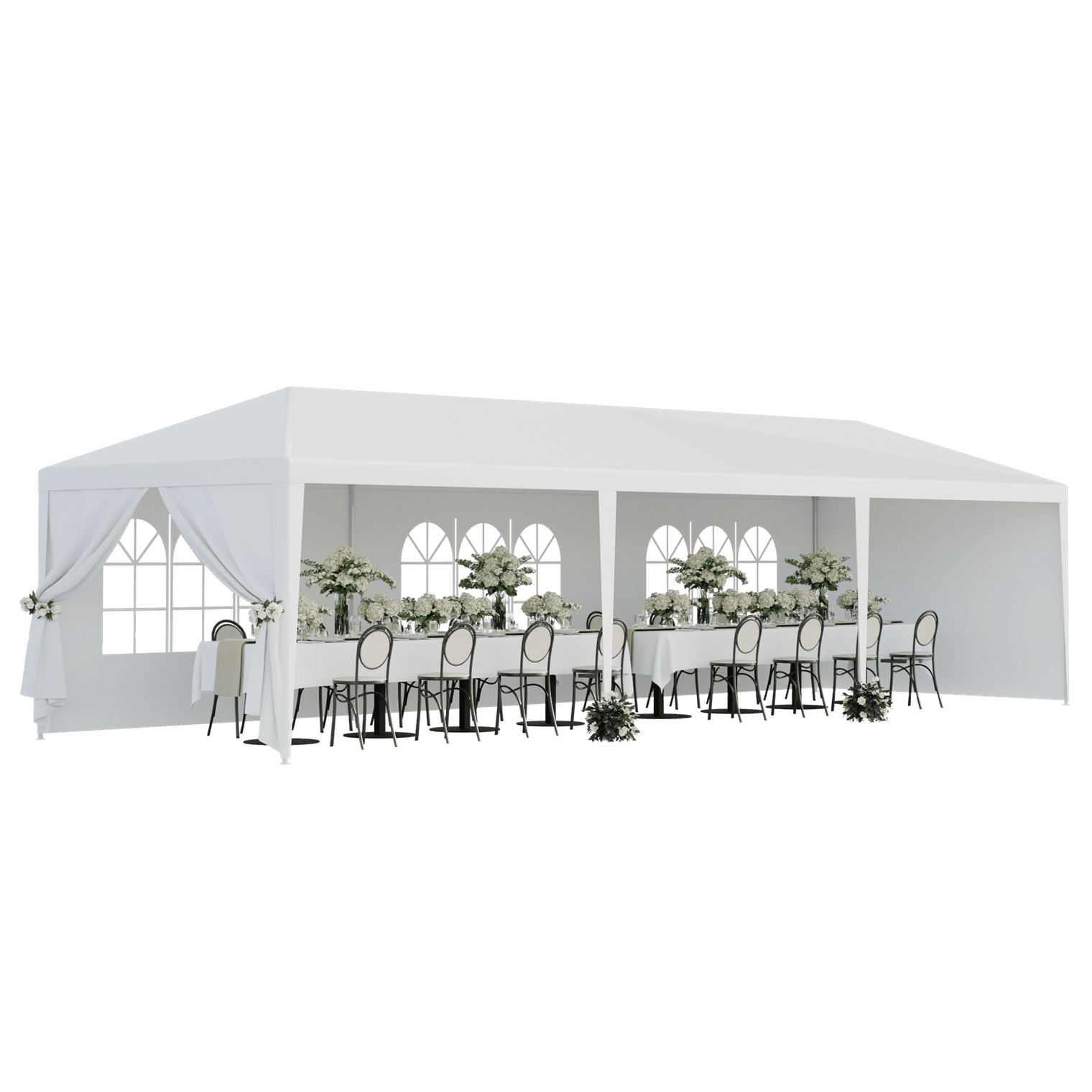 ZENY Wedding Party Tent Gazebo Canopy White, 6 Window-Walls + 2 Solid Walls, 10 x 30'