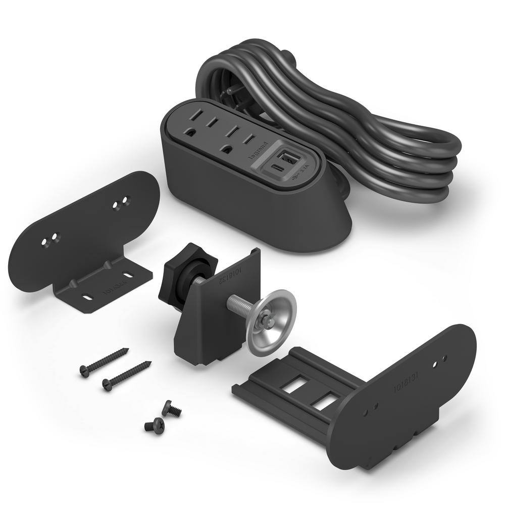 Legrand Wiremold 2-Outlet Desktop Power Strip Center Kit with USB AC 6 ft. Cord Black WSPC220CBK