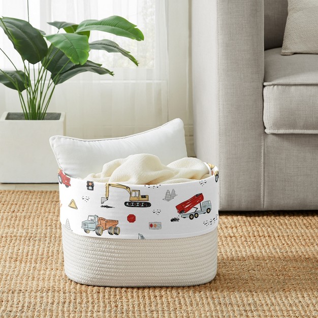 Sweet Jojo Designs Woven Cotton Rope Decorative Storage Basket Bin Construction Truck Red Blue And Grey