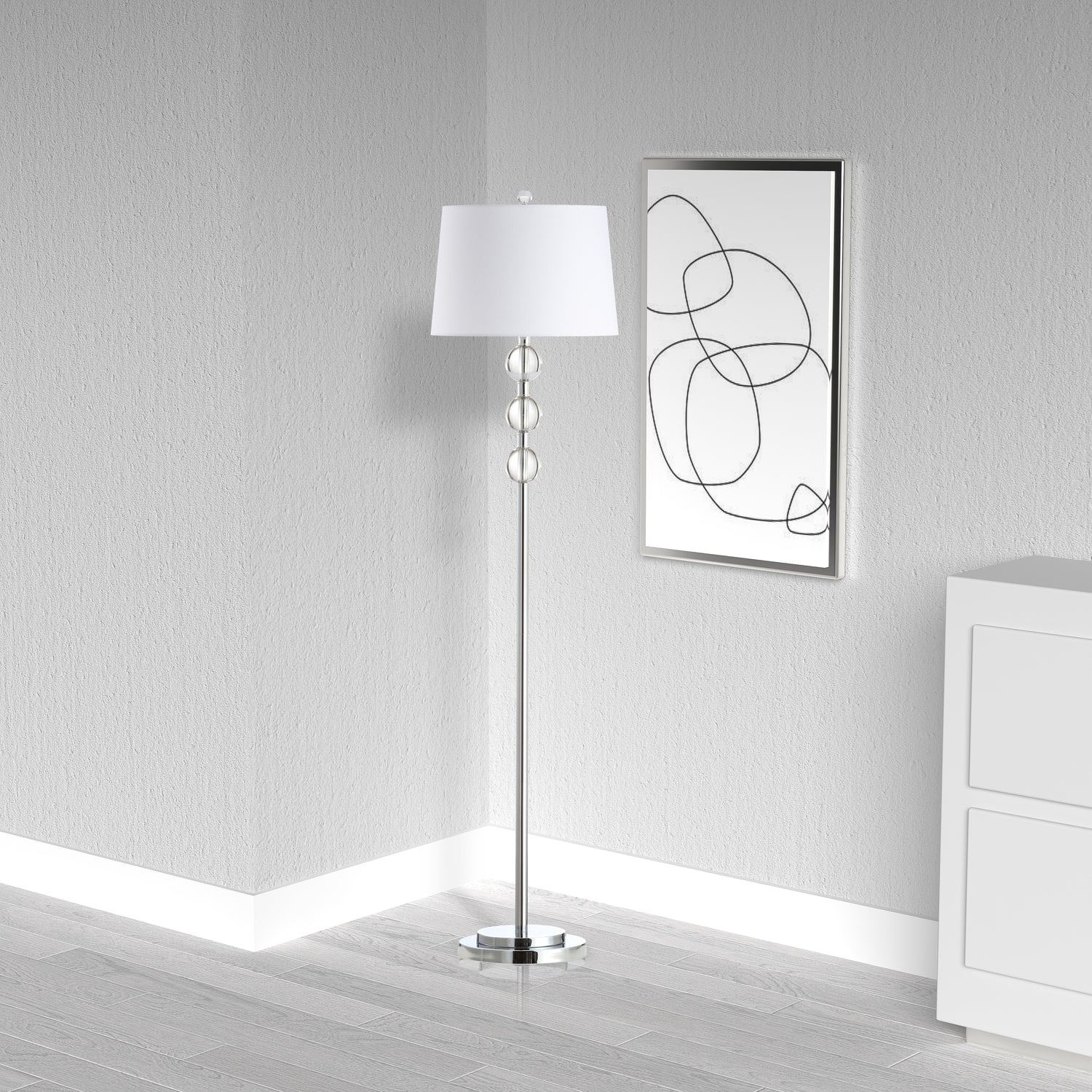 Dainolite C182F-PC 1 Light Incandescent Crystal Floor Lamp - Polished Chrome with White Shade