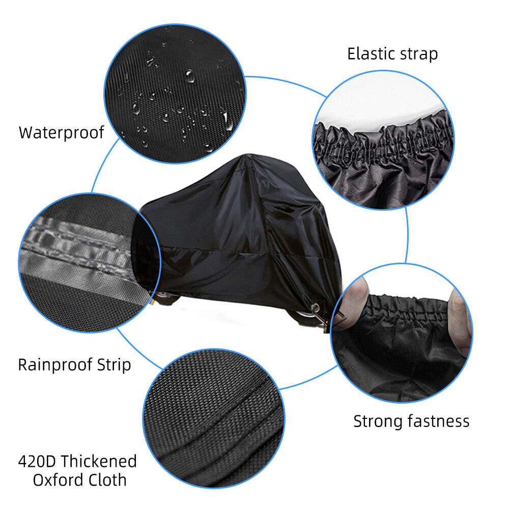 JLLOM Motorcycle Cover Waterproof Heavy Duty with Lock-Holes and Storage Bag for Outside Storage UV resistant 3XL