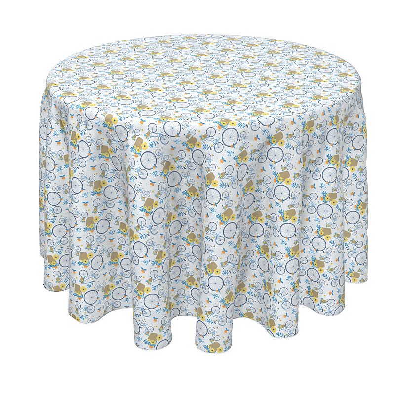 Round Tablecloth， 100% Polyester， 90 Round， Vintage Bikes and Floral Baskets