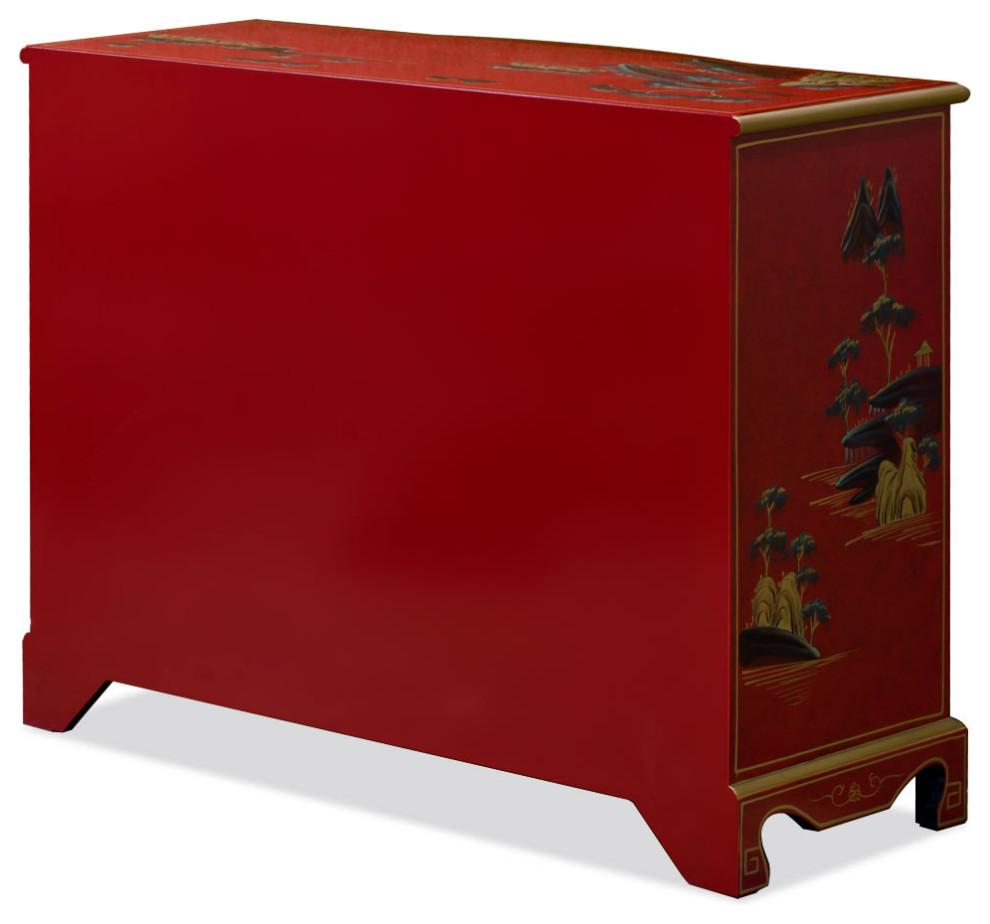 Red Lacquer Chinoiserie Scenery Motif Oriental Hall Cabinet   Asian   Accent Chests And Cabinets   by China Furniture and Arts  Houzz