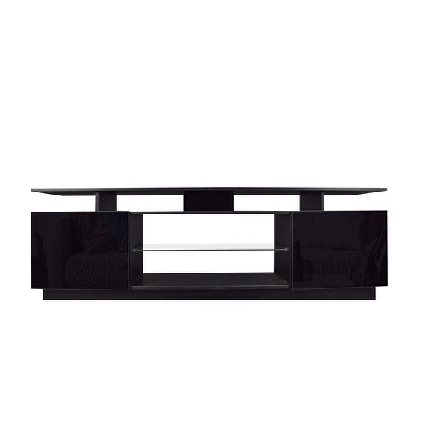 70''L Modern 2 Door TV Stand Media Console with Glass Shelf for Living Room Bedroom