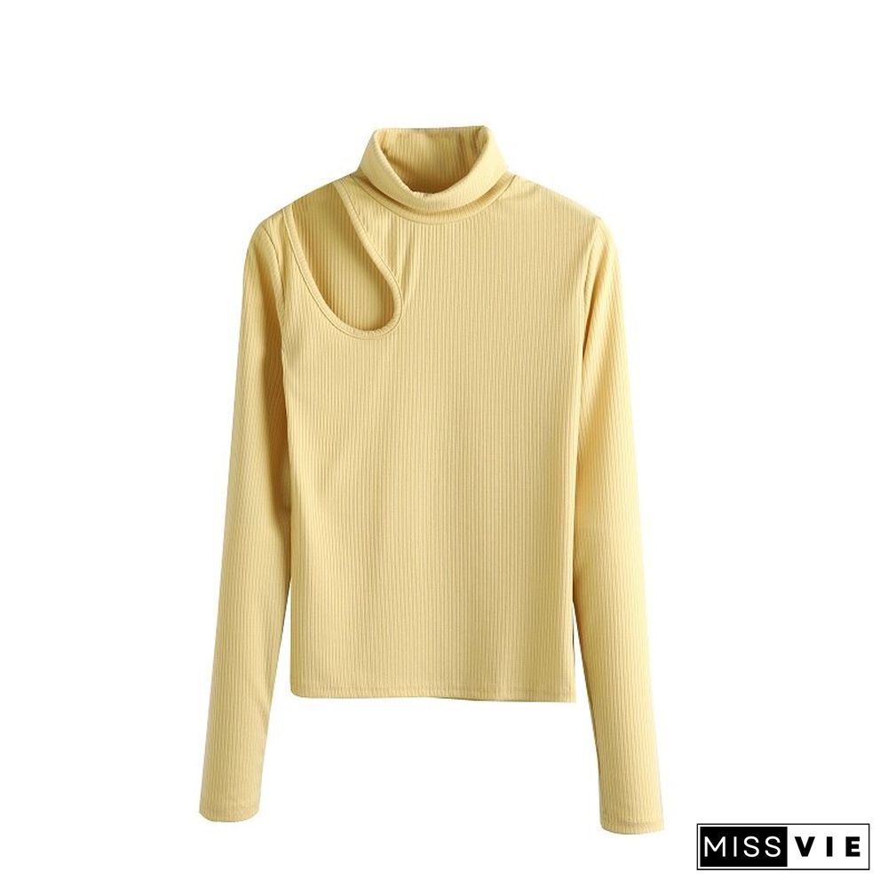 Toppies Sexy Skinny Turtleneck Top Woman Hollow Out Casual Long Sleeve T Shirt Skinny Spring Slim Tee Lady Clothes