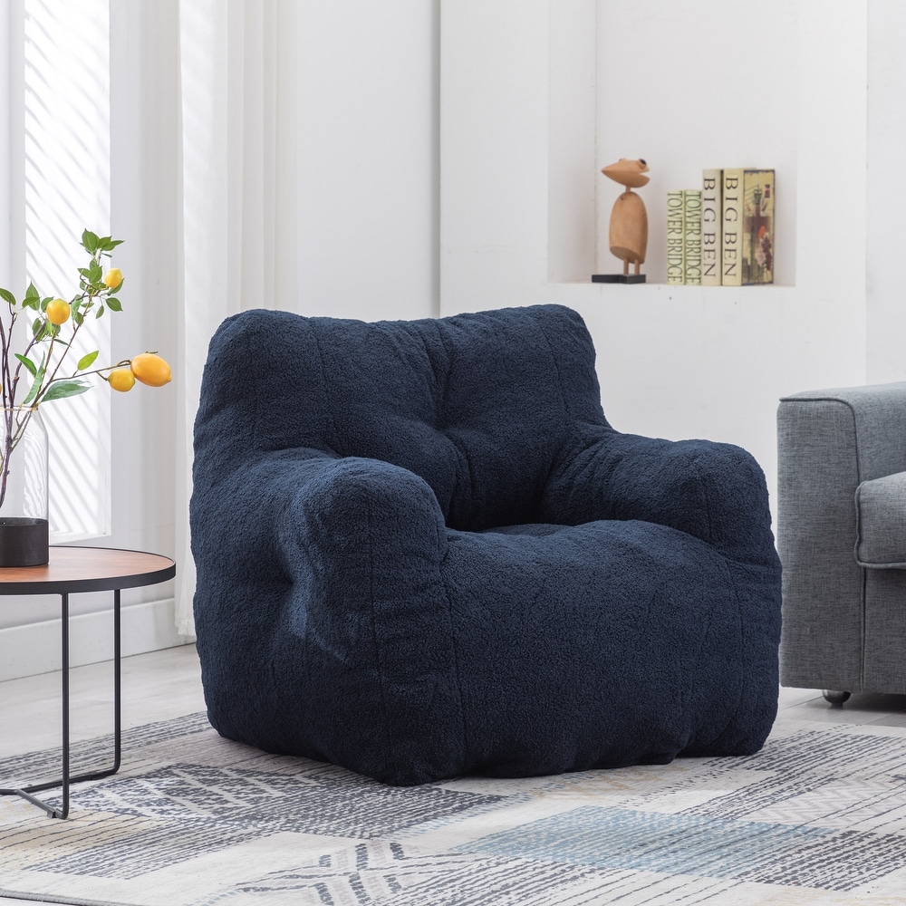 Soft Tufted Foam Bean Bag Chair With Teddy Fabric Bean For Living Room