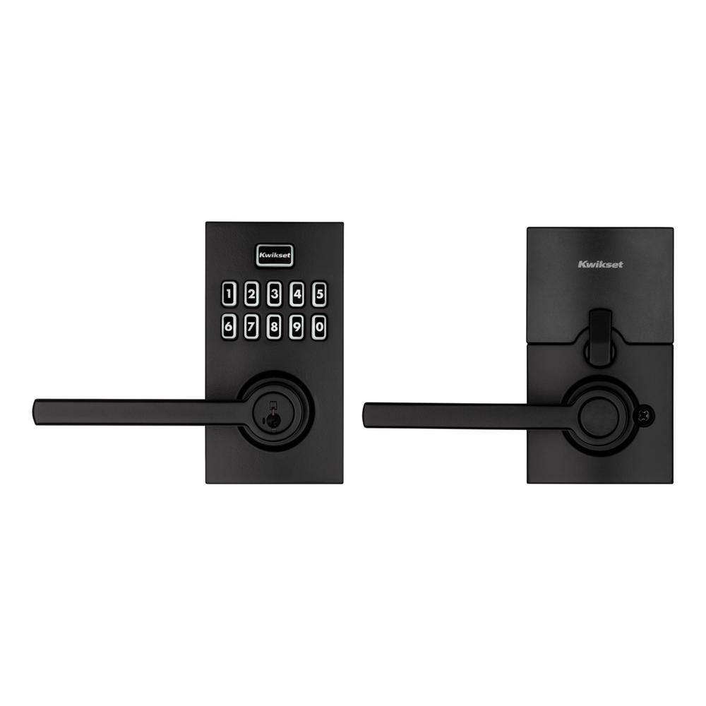 Kwikset 917 SmartCode Matte Black Contemporary Keypad Electronic Single-Cylinder Halifax Door Lever Featuring SmartKey Security 917HFL514SMTCPR