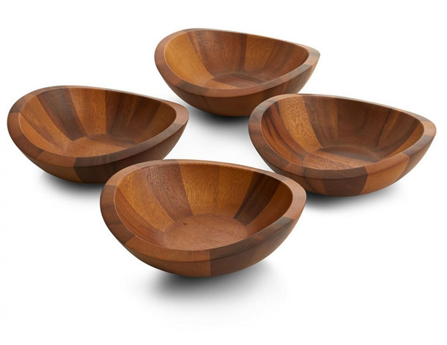 Nambe Braid Collection Individual Salad Bowls， Set of 4， Acacia Wood - Brown