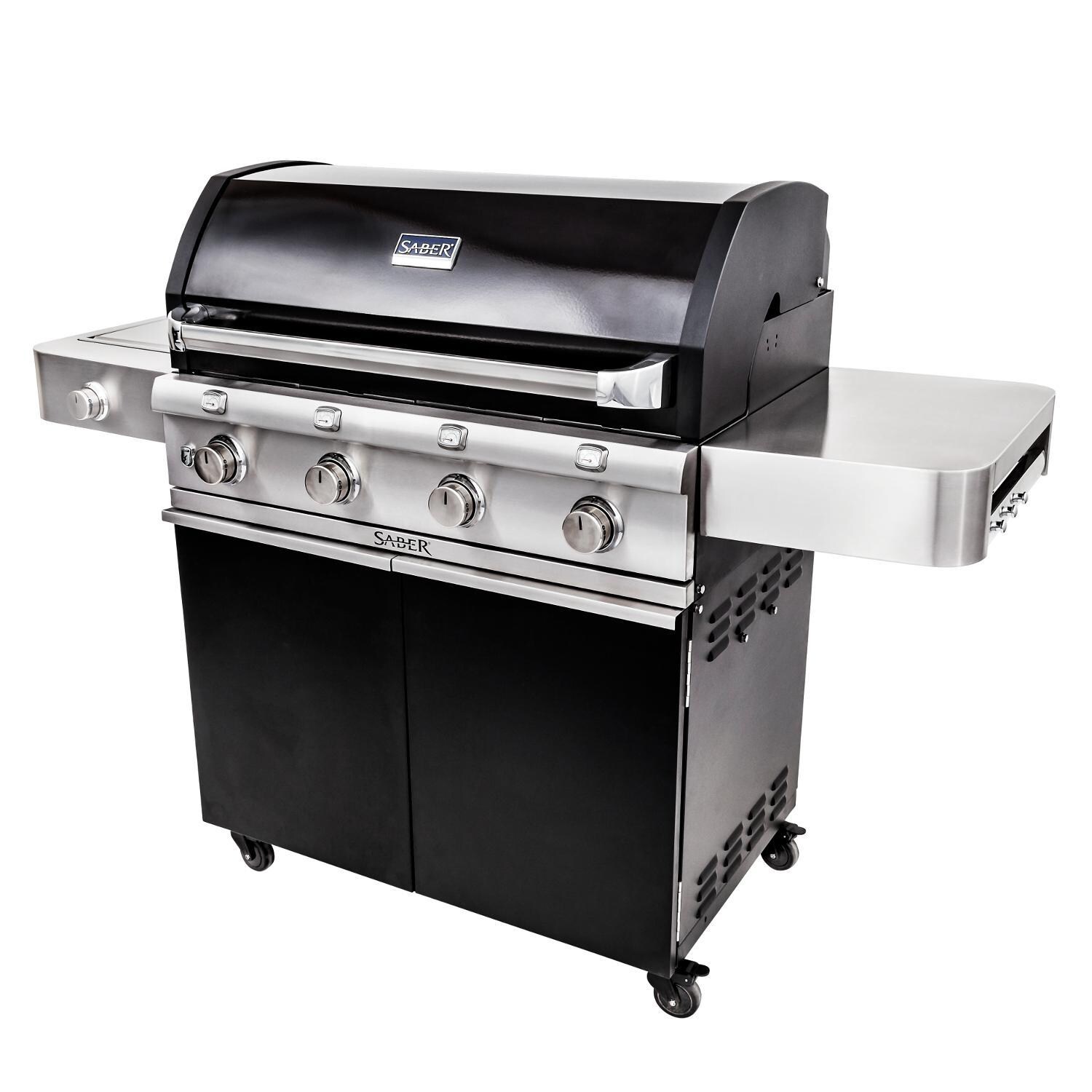 Saber Deluxe Black 670 40-Inch 4-Burner Infrared Propane Gas Grill With Side Burner