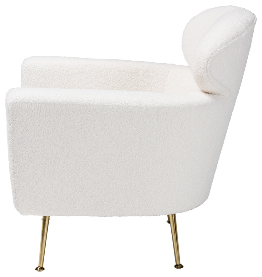 Modern Ivory Boucle Upholstered and Gold Metal Armchair   Midcentury   Armchairs And Accent Chairs   by Imtinanz  LLC  Houzz