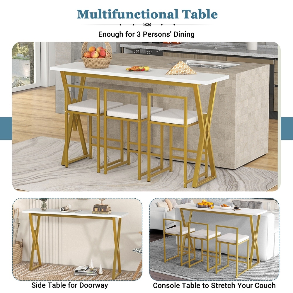 Rectangular Counter Height 4 Piece Dining Table w/Padded Stools  Gold