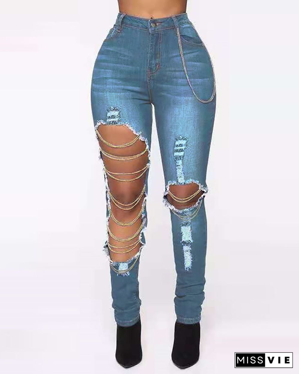 Ripped Cutout High Waist Skinny Jeans