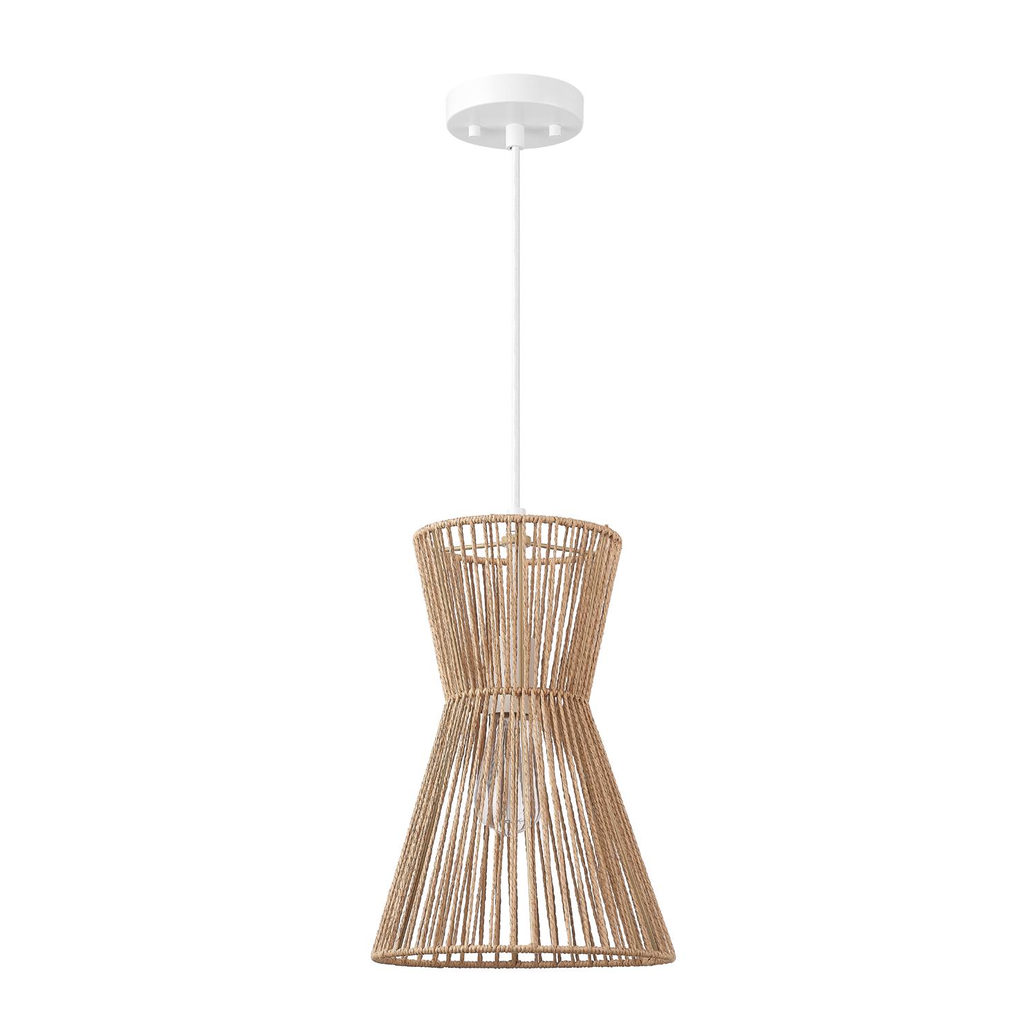 Novogratz x Globe Electric Novogratz x Globe Grace 1-Light Matte White Pendant Lighting with Natural Twine Shade， 91002392