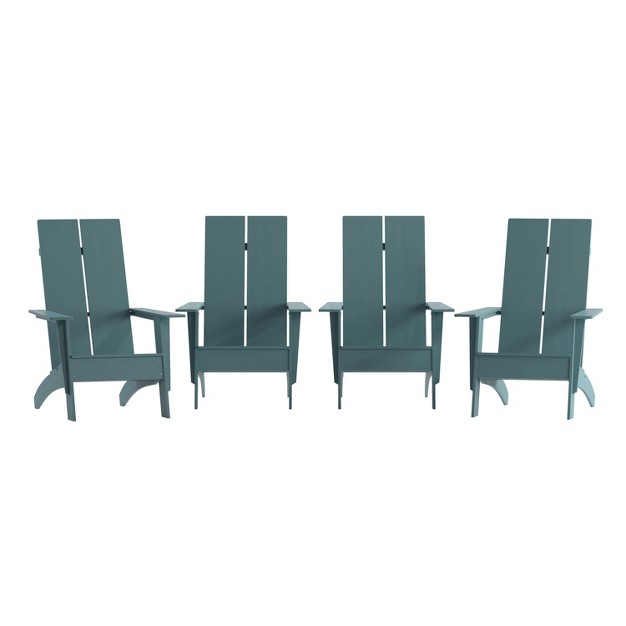 Emma And Oliver Set Of 4 Modern Dual Slat Back Indoor outdoor Adirondack Style Chairs