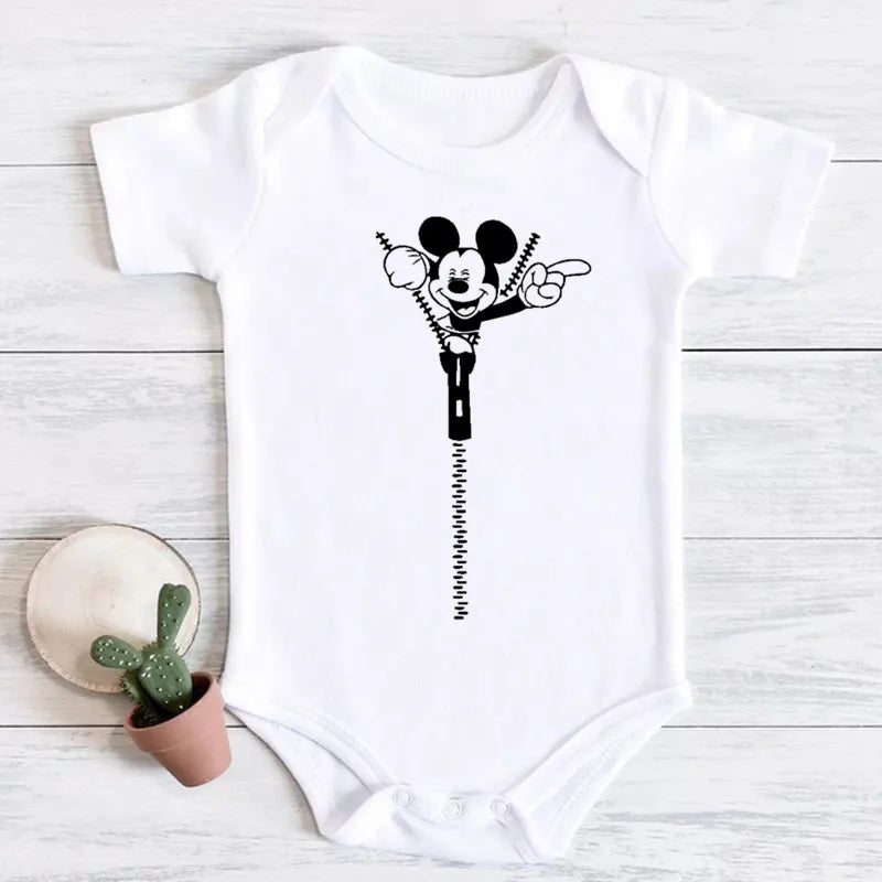 2024 New Summer Baby Clothing cotton micky mouse print bodysuit white short sleeve newborn romper 0-24M Toddler Jumpsuit