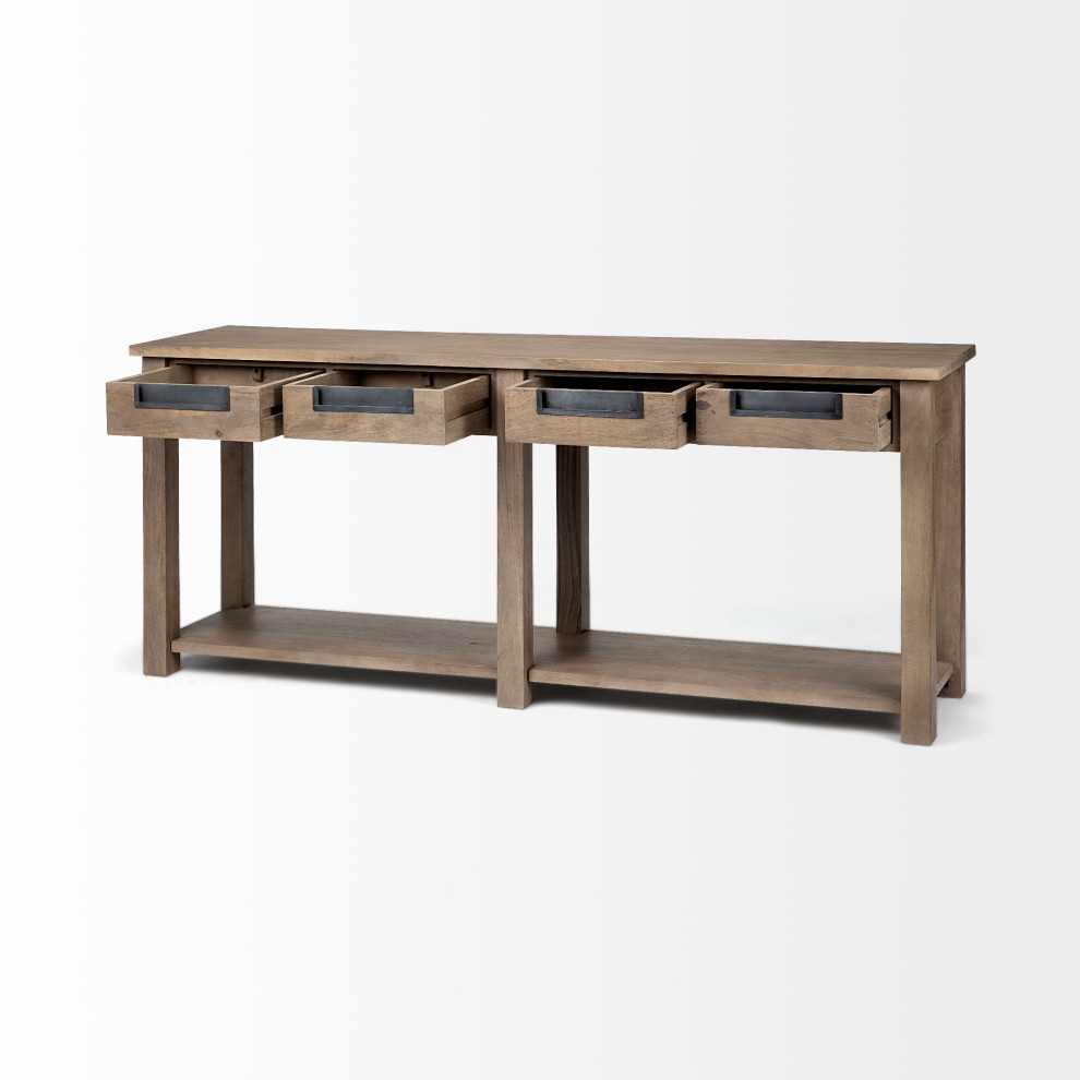 Harrelson III Medium Brown Solid Wood 4 Drawer Console Table   Transitional   Console Tables   by HedgeApple  Houzz