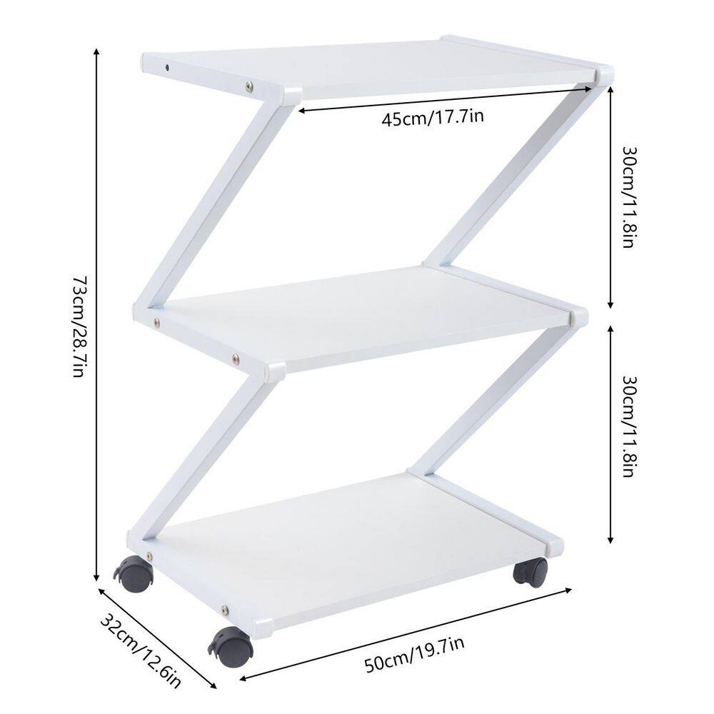 YIYIBYUS 3-Tier Metal Frame Wood 4-Wheeled Mobile Printer Stand Cart in White CS-FKH6963-360