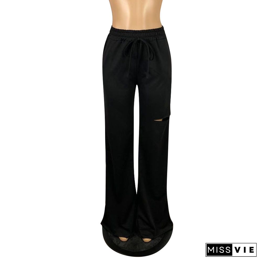 High Waist Casual Joggers Hole Wide Leg Pants