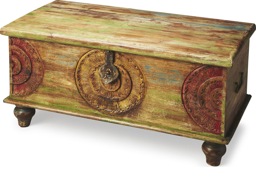 Mesa Carved Wood Trunk Cocktail Table   Rustic   Coffee Tables   by HedgeApple  Houzz