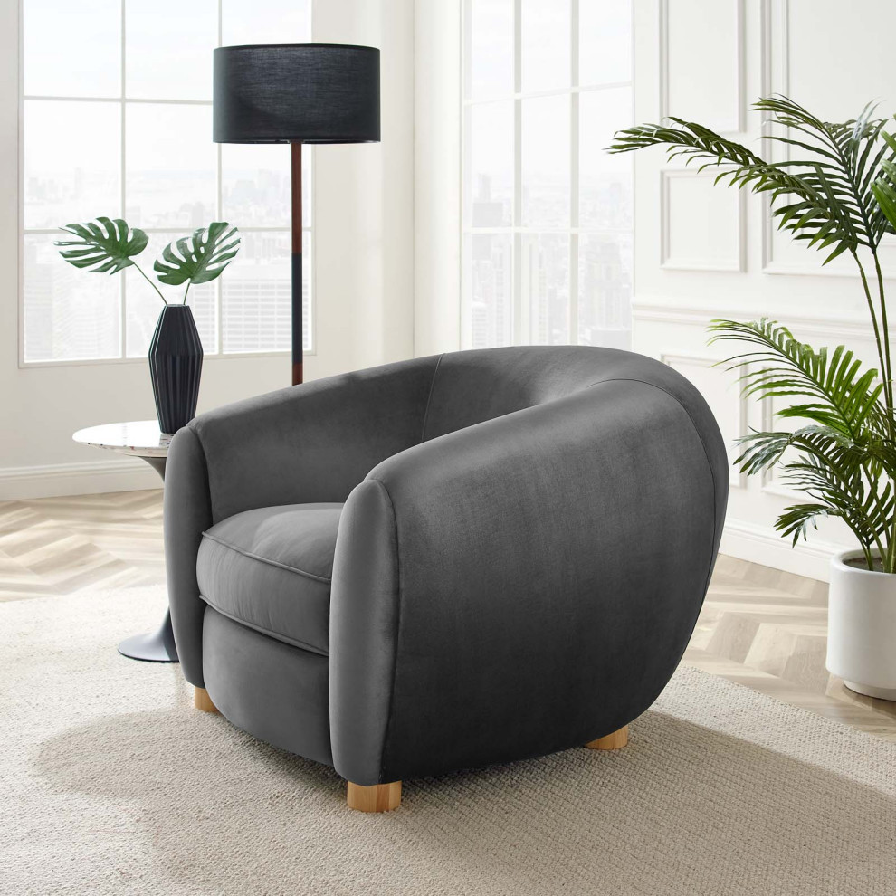 Armchair Accent Chair  Velvet  Dark Gray  Modern  Living Lounge Hospitality   Midcentury   Armchairs And Accent Chairs   by House Bound  Houzz