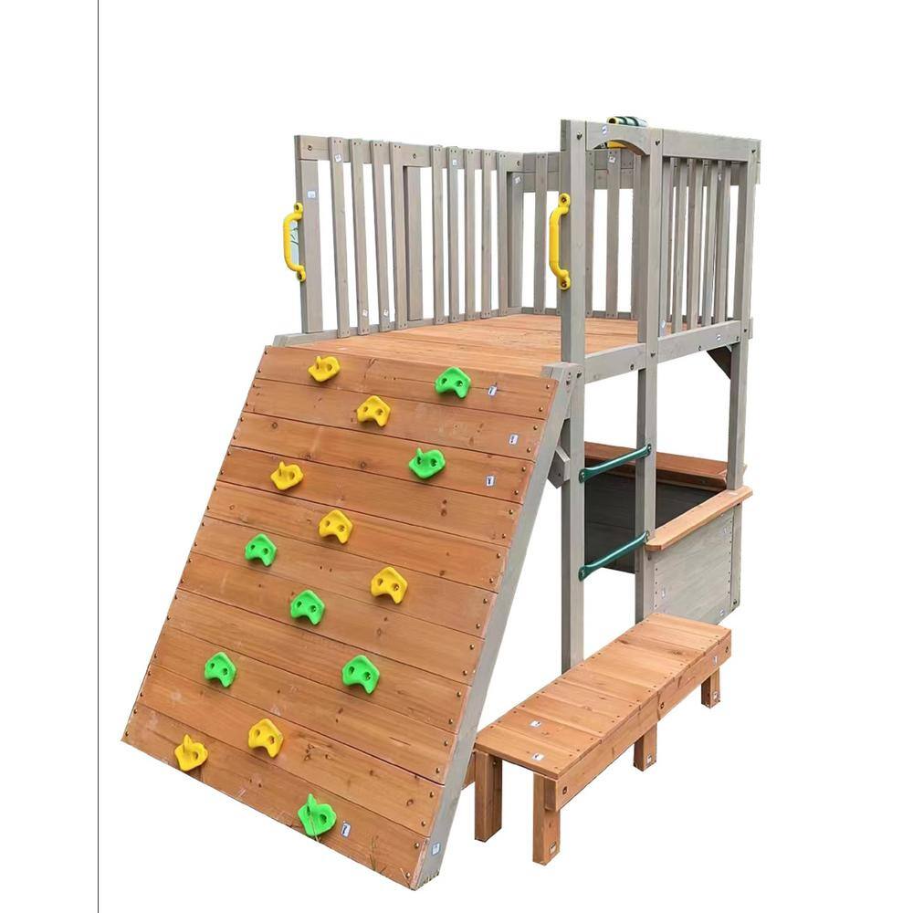 Funphix Lookout Post Outdoor Wooden Playhouse Buildable Kids Backyard Playset with Climbing Ramp WPHX-2202