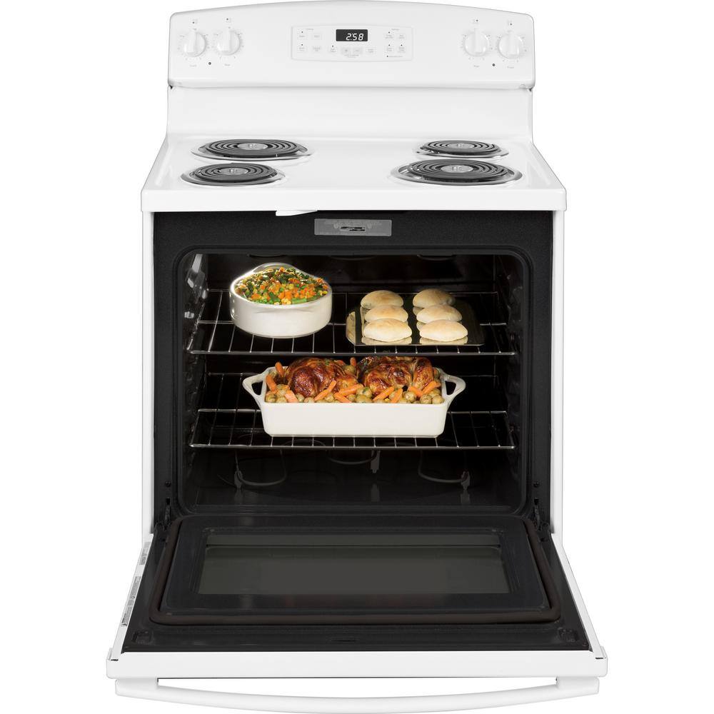 GE 30 in. 5.3 cu. ft. Free-Standing Electric Range in White with Self Clean JB258DMWW