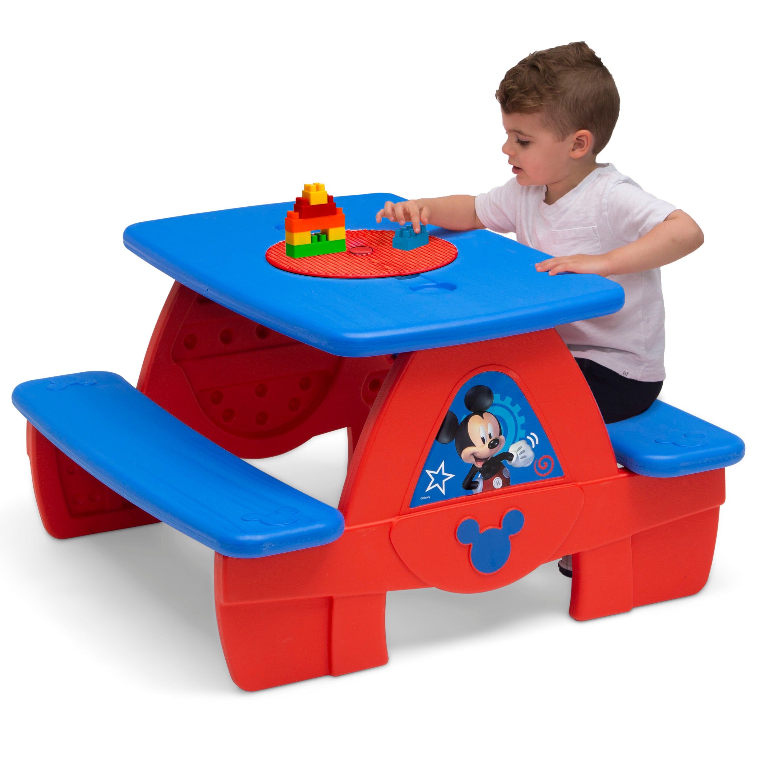 Disney Mickey Mouse Picnic Table with Block Baseplate and Cupholders