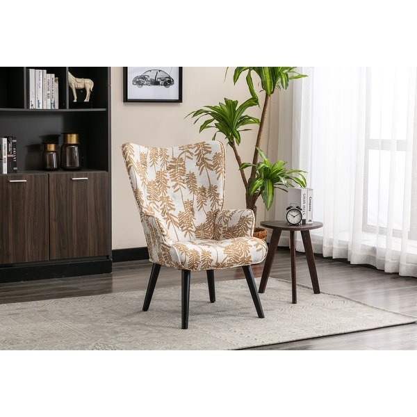 Accent Chair for Living Room， Stylish Linen Tufted Button Wingback Vanity Chair Arm Side Chair with Solid Wood Legs