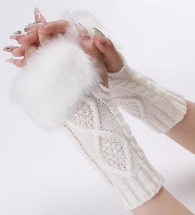 3 Pairs Fingerless Winter Gloves Faux Fur Crochet Warm Middle Length Thumb Hole