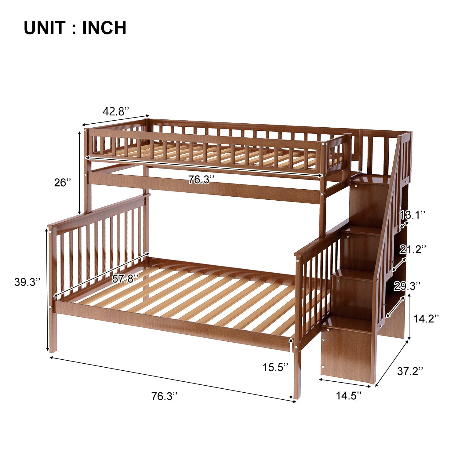 EUROCO Twin over Full Bunk Bed with Stairs and Storage for Kids, Multiple Colors