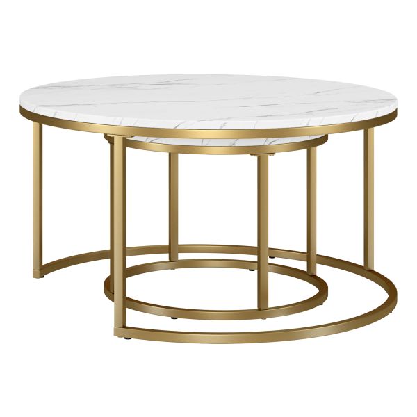 Watson Round Nested Coffee Table with Faux Marble Top in Gold