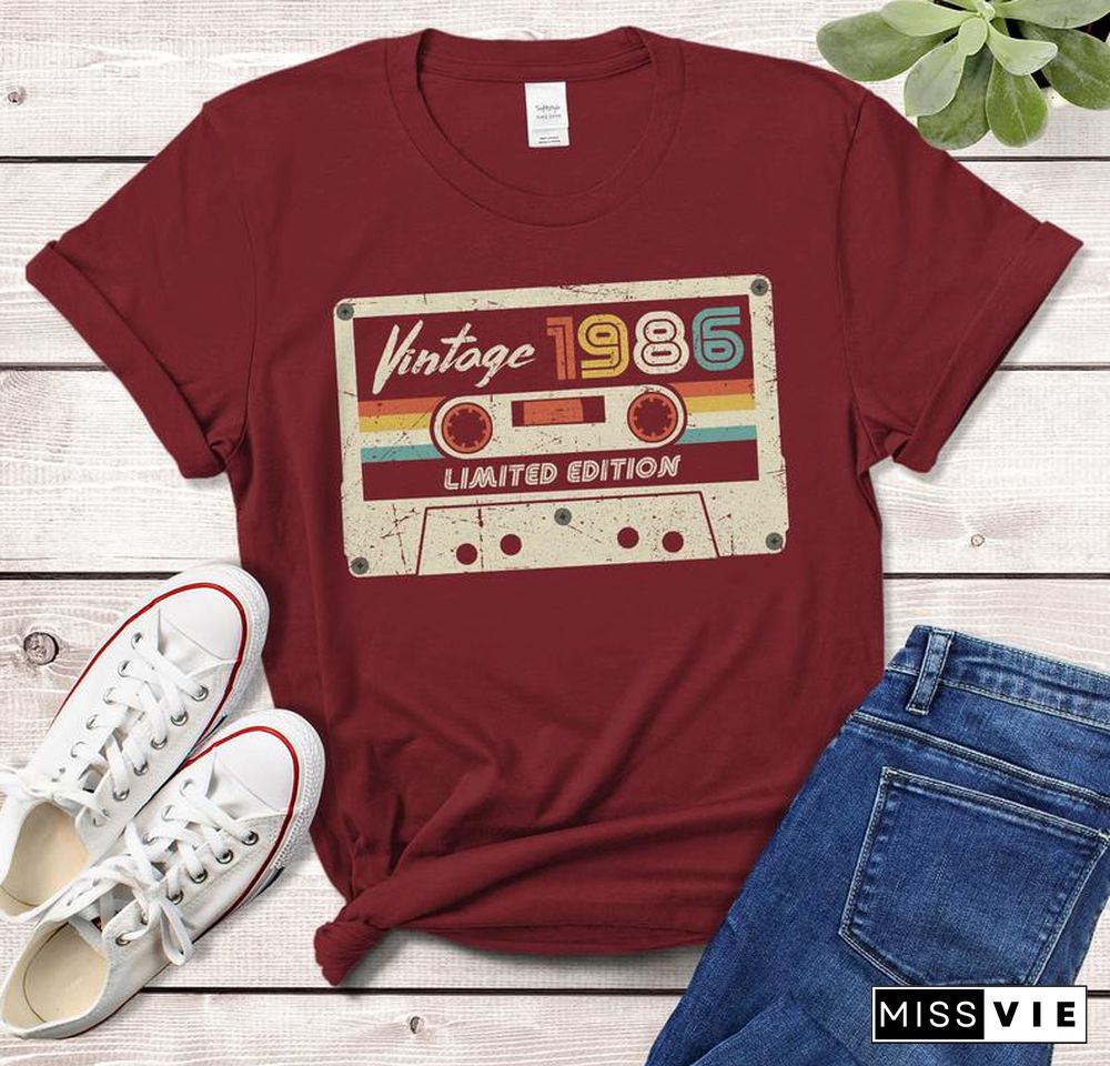 Vintage 1986 Retro Cassette T-Shirt MadeIn 1986Birthday 34YearsOld GiftFor Mom, DadIdea Classic TshirtWomanTshirts