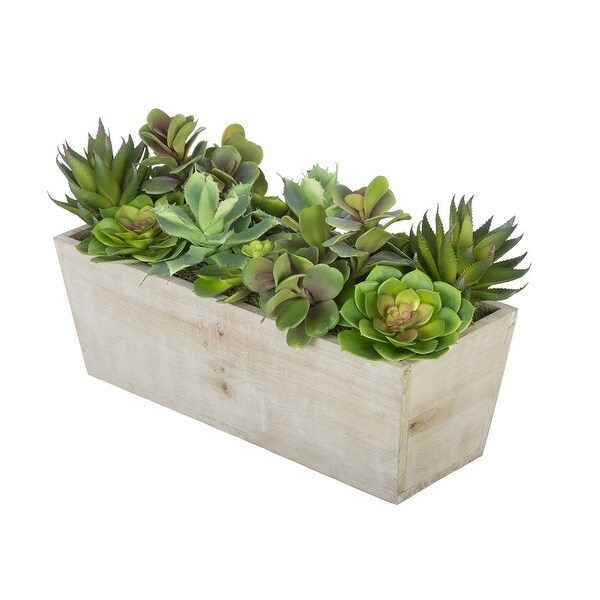 Faux Succulent Garden in Wood Washed Ledge Planter