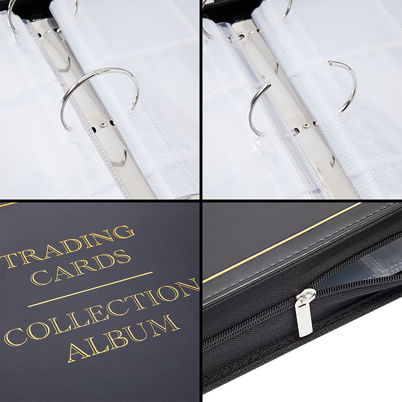 9 Pocket Leather 3 Ring Trading Card Binder for Baseball， Gaming， and Sports Cards， 50 Pages， Hold 900 Cards (14 x 11 In)