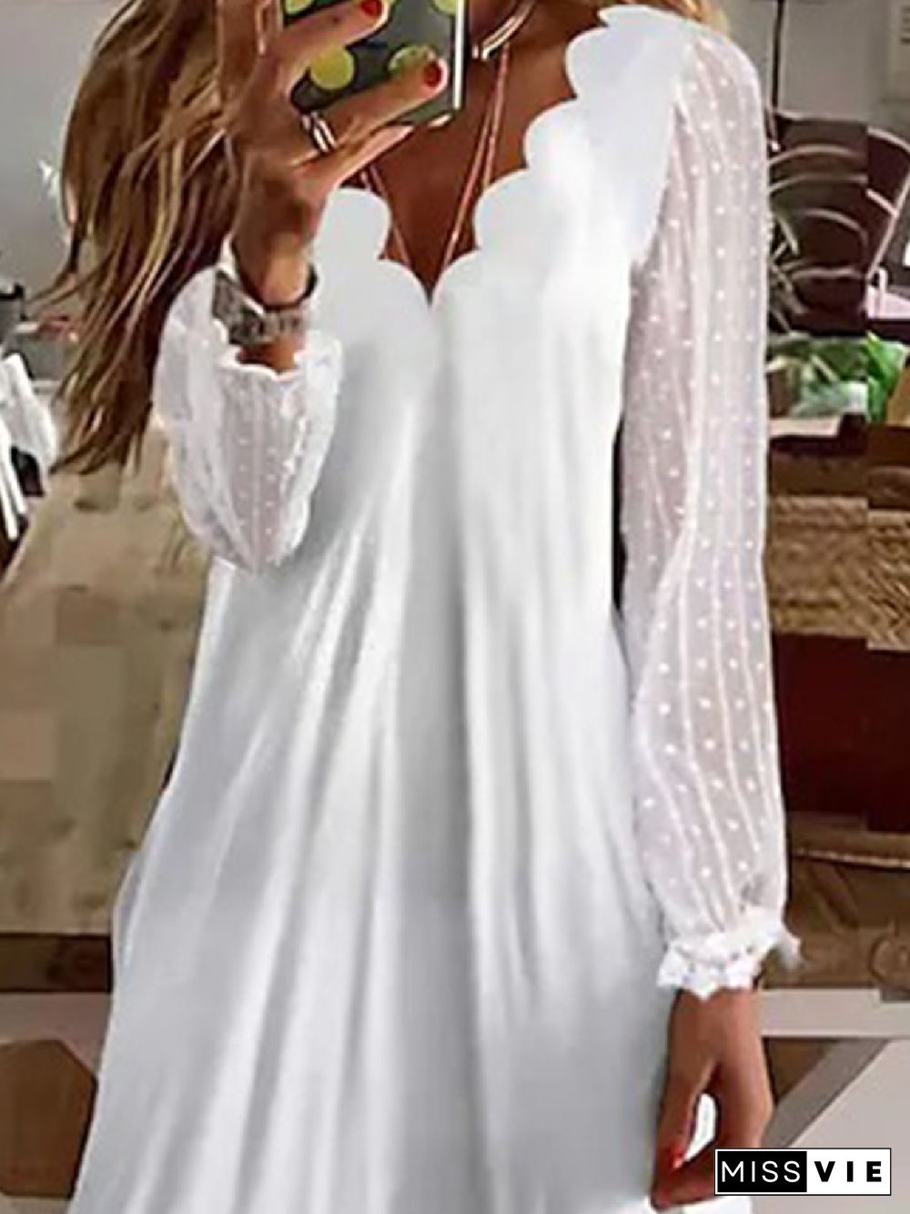 Casual Plain V neck Loose Long Sleeve Dresses