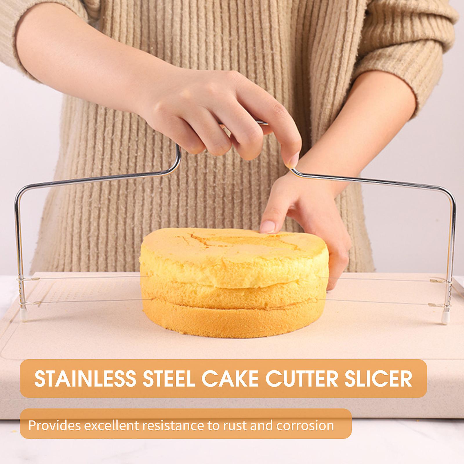 Silver Cake Cutter Slicer Stainless Steel Adjustable Double Layered Cake Cutter Slicer Mousse Cake Cutter Baking Mold Pastry Baking Tool For Birthday