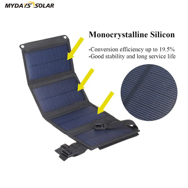 Mydays Tech Portable Outdoor Camping Hiking Monocrystalline Silicon Folding 10 Watt Solar Charger for Mobile Phones Charger