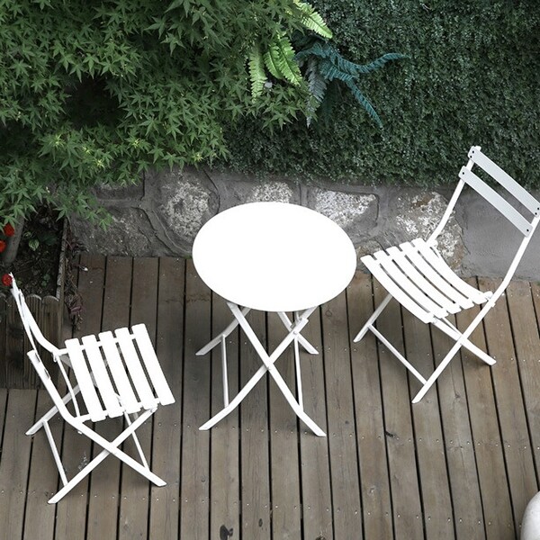 3 Piece Patio Bistro Set of Foldable Square Table and Chairs，White，High quality and durable