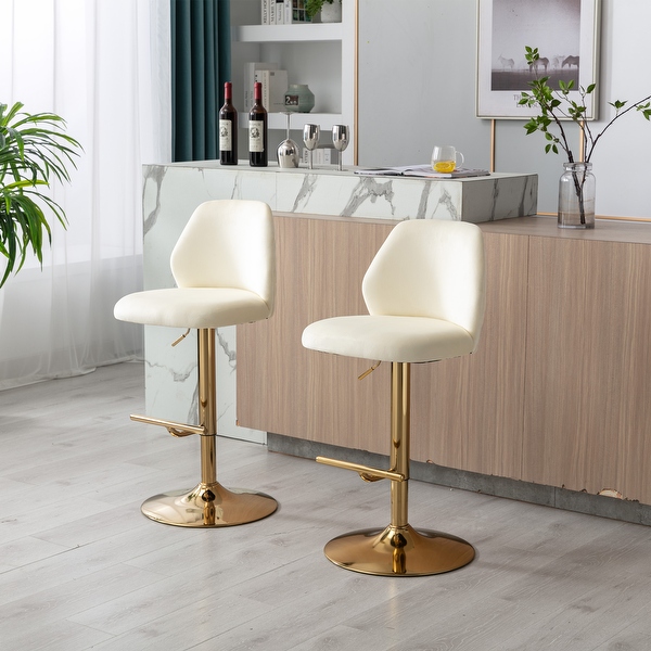 Swivel Bar Stools Chair Set of 2 Modern Adjustable Counter Height Bar Stools， Velvet Upholstered Stool Chrome Golden Base