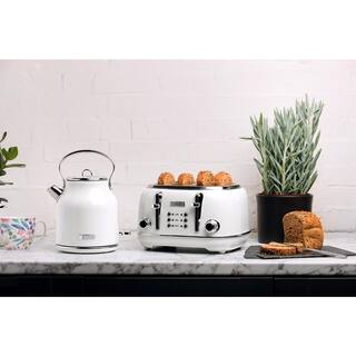 HADEN Heritage 1500-Watt 4-Slice White Wide Slot Retro Toaster with Removable Crumb Tray and Browning Control 75013