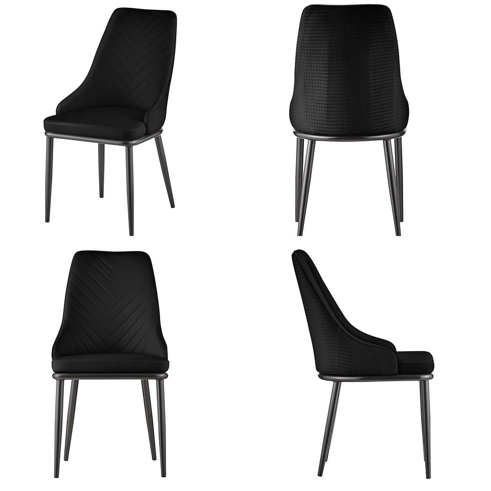 Modern Faux Leather Dining Chairs with Woven Leather Back  Set of 2