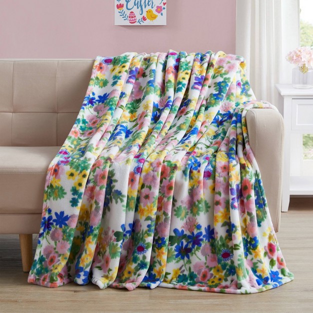 Oversized Field Of Dream Floral Plush Throw Blanket Vcny Home