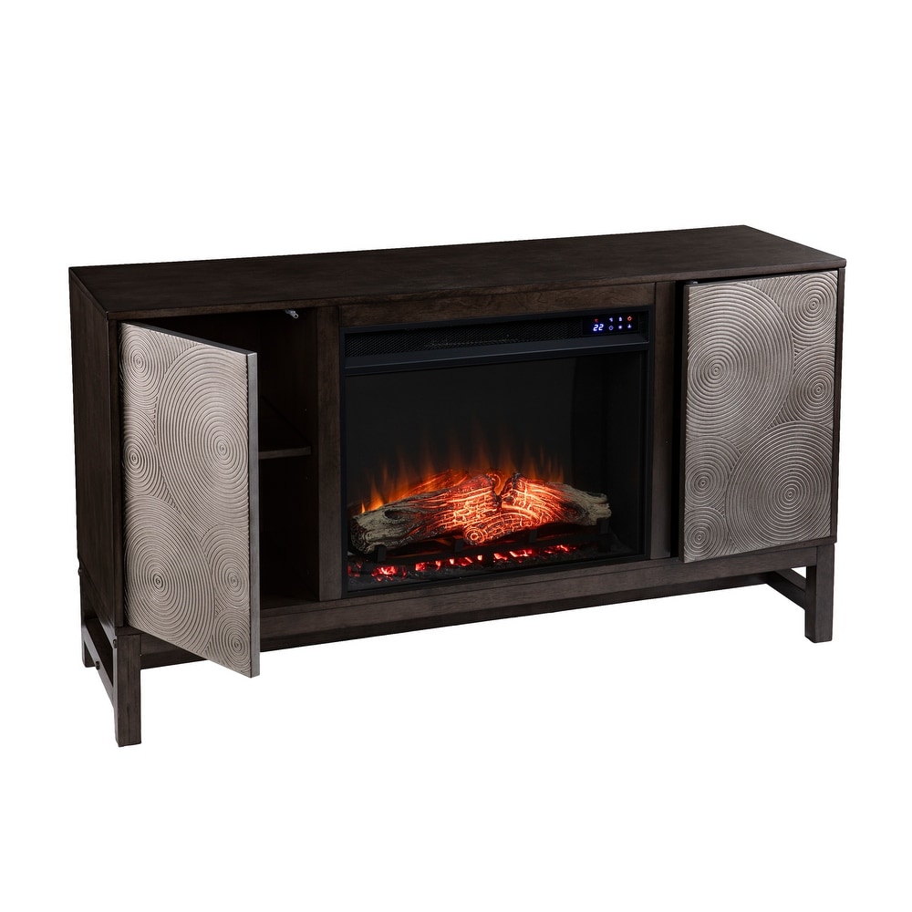 SEI Furniture Lanigan Contemporary Brown Wood Electric Fireplace