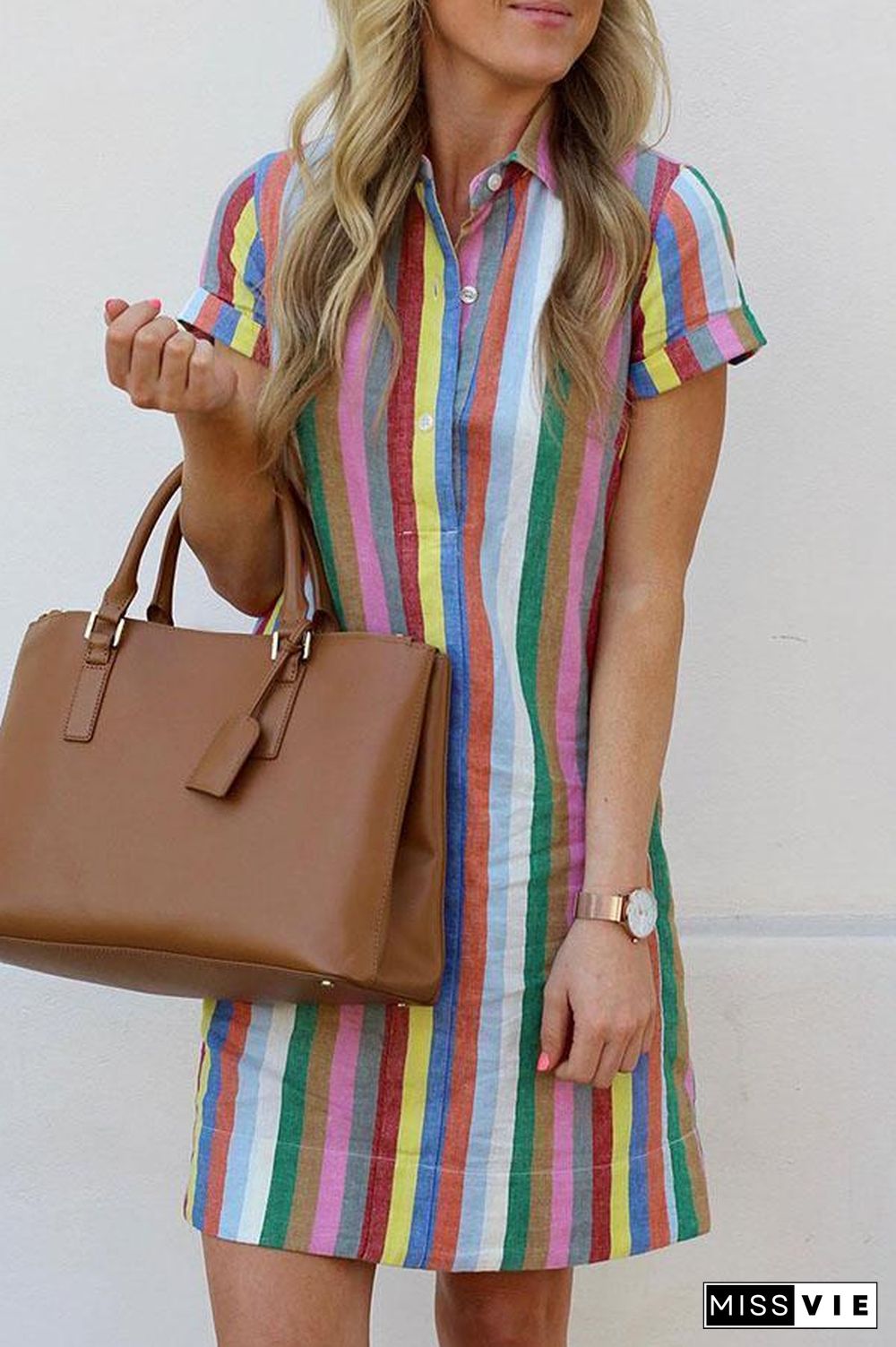 Rainbow A-Line Shirt Mini Dress P14330