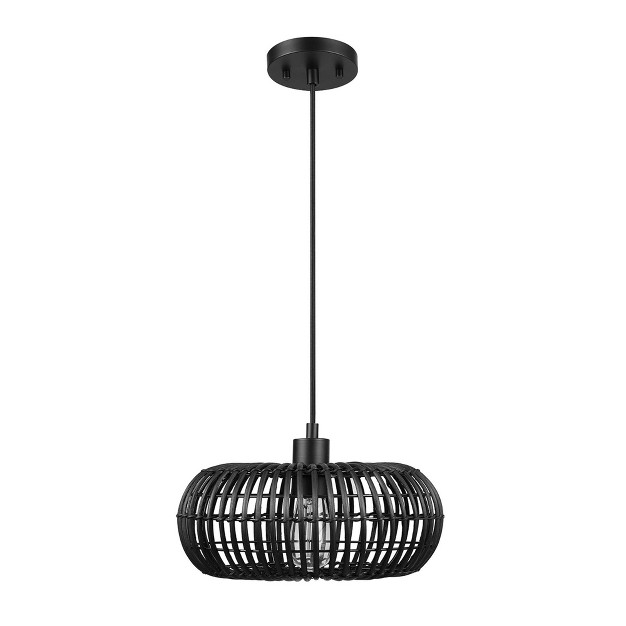 Fitz 1 light Matte Black Pendant Lighting With Rattan Shade Globe Electric