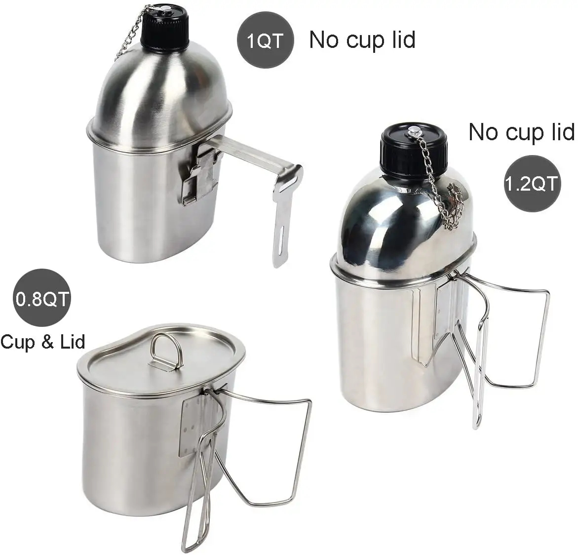 3 Piece  Canteen Kit with Cover   Aluminum Cup for Camping Hiking