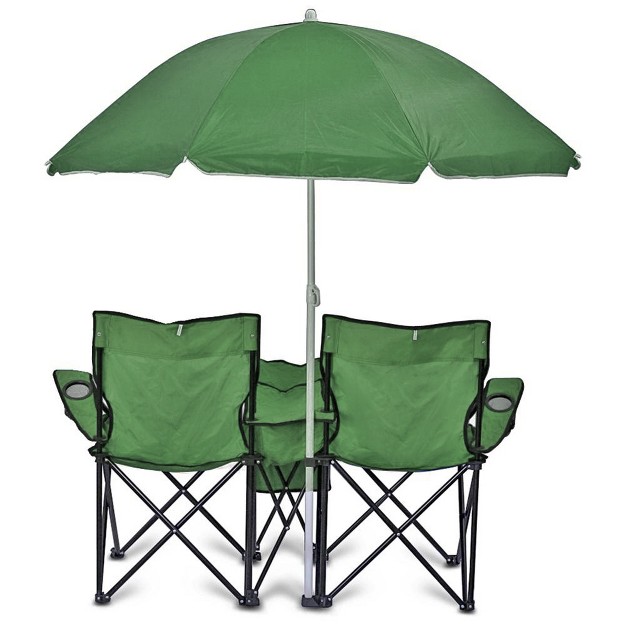 Goteam Portable Double Folding Chair W removable Umbrella Cooler Bag And Carry Case