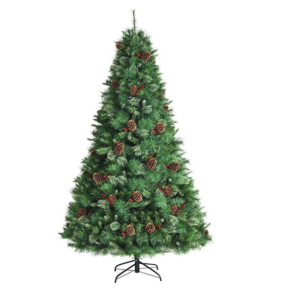 8ft Unlit Hinged PVC Artificial Christmas Pine Tree with Red Berries